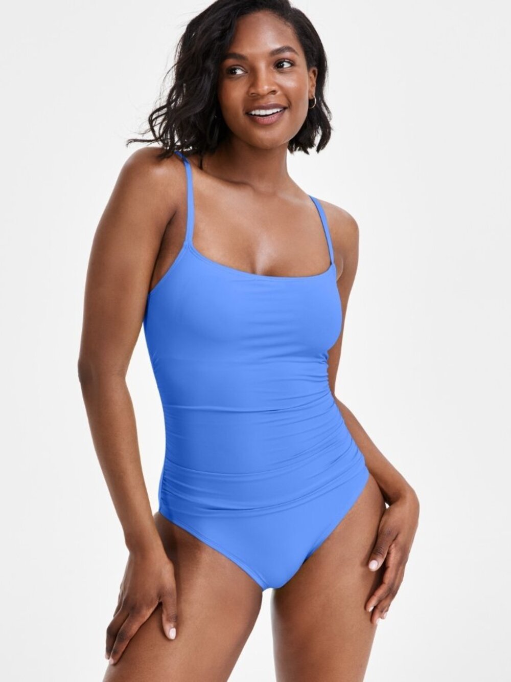Classic Blue One-Piece Swimsuit with Slim Straps Size 8, tummy control, Goddess